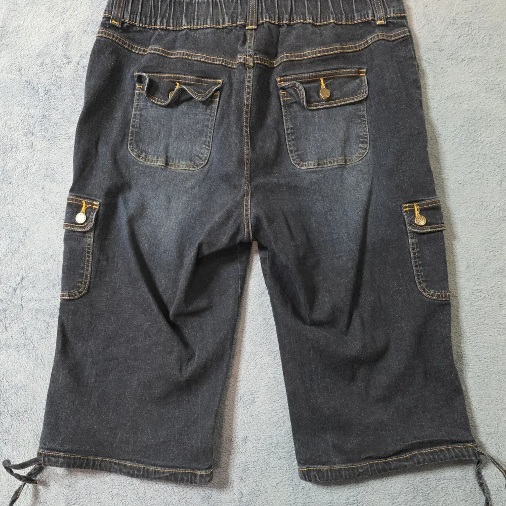 Oh Baby! MOTHERHOOD 36 XL Maternity Cargo Shorts Blue Denim Jean Drawstring Hem - Picture 2 of 8